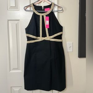 Lilly Pulitzer black dress with gold embellishments